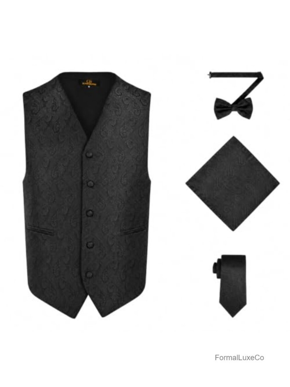 Men's 4pc Paisley Formal Suit Vest Necktie Bowtie Set